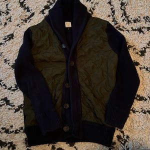 boys crewcuts navy and green quilted sweater cardigan. gently worn 6-7